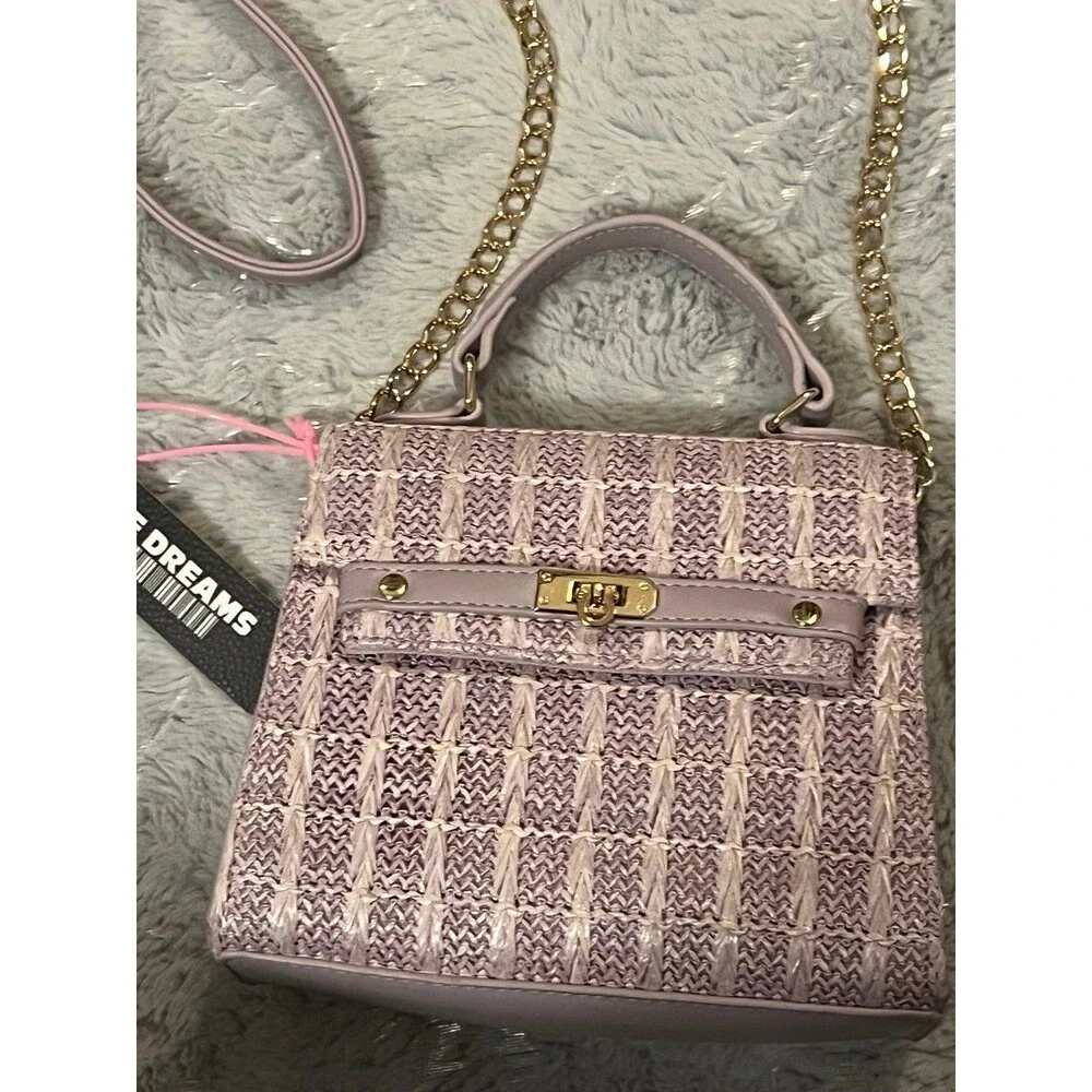 Mini style kelly purple woven tweed straw lilac pastel bag new